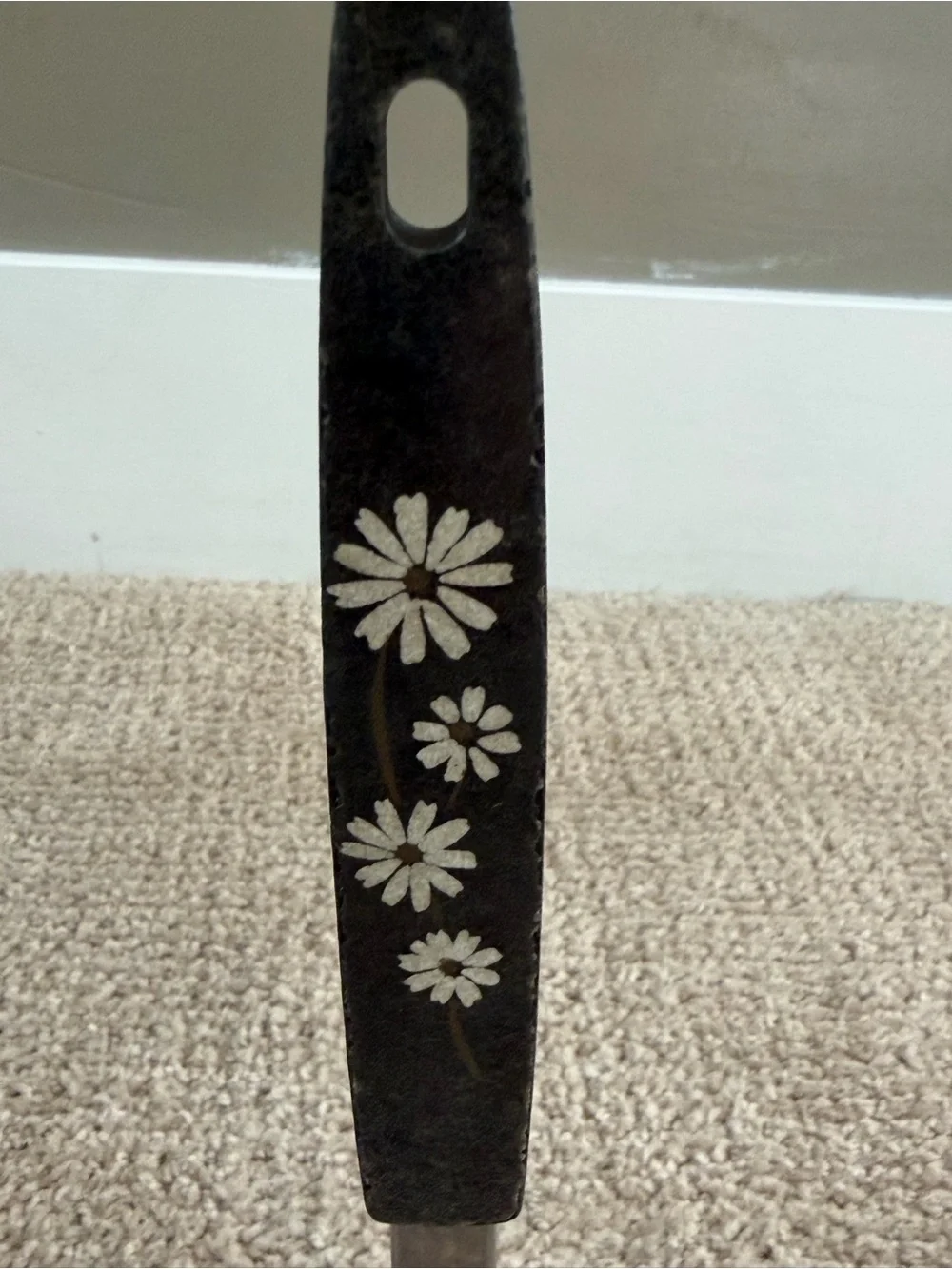 Vintage EKCO Stainless Steel Potato Masher Black Daisy Floral Handle USA 10” MCM